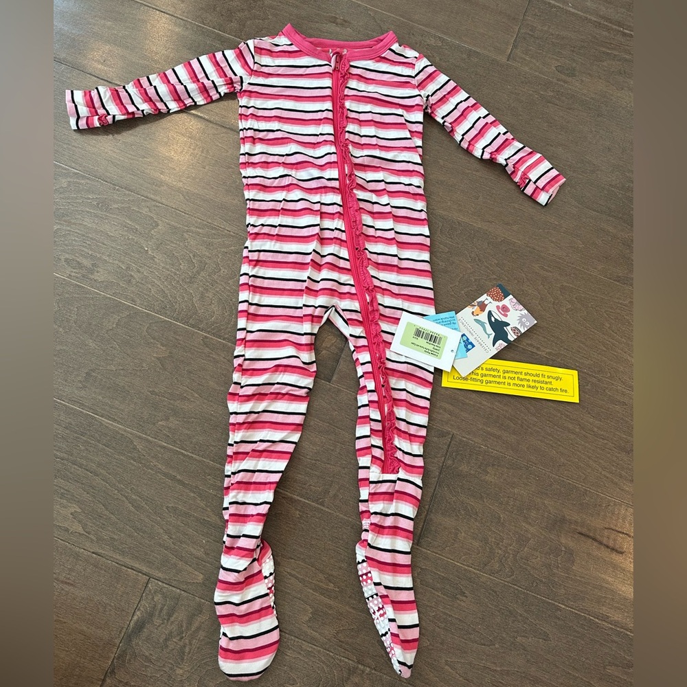 NWT 18/24m Kickee Pants Pink Striped Bamboo PJ